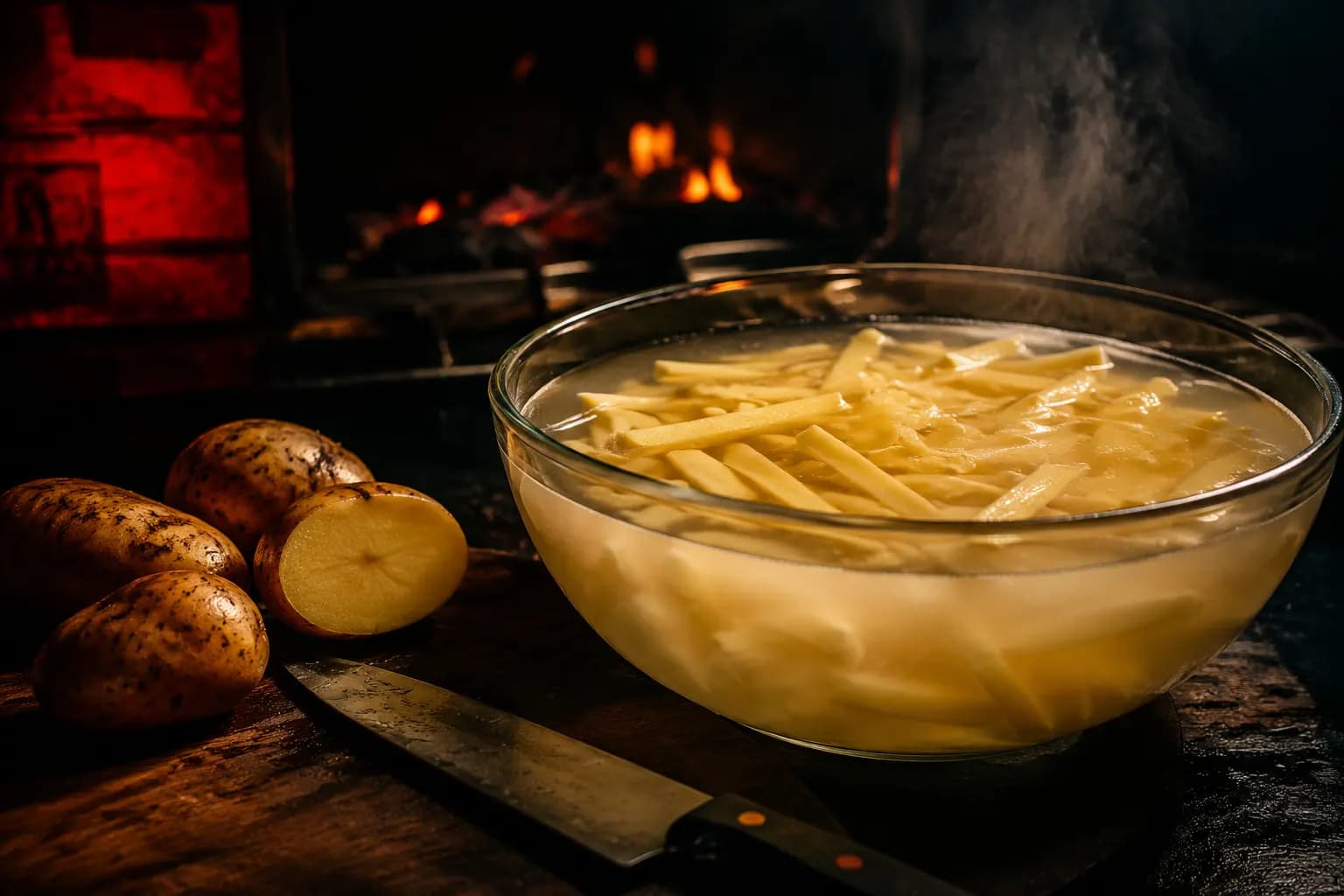 Preparación: Papas locas: la doble fritura y la mesa de salsas